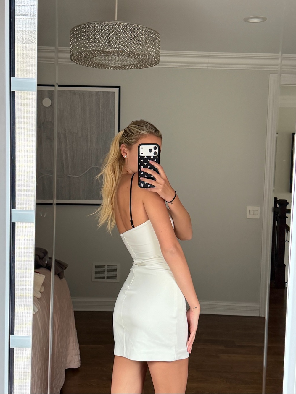 Zara White Slip Mini Dress with Black Lace Trim - Picture 2 of 2